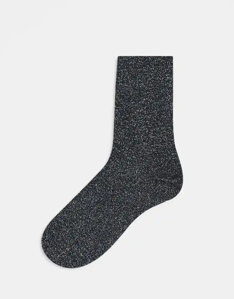  Asos Design Ankle Socks With Glitter Flecks In Black White 