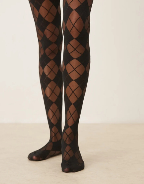  Asos Design Argyle Check Tights In Black 