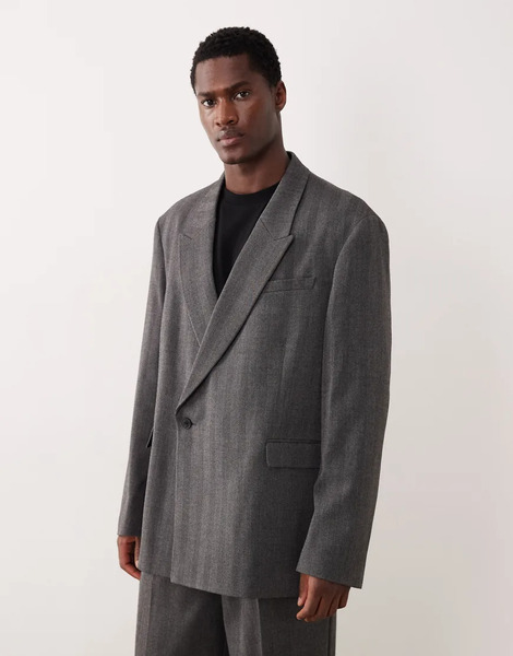  Asos Deisgn Slouchy Oversized Suit Jacket In Grey Herringbone 