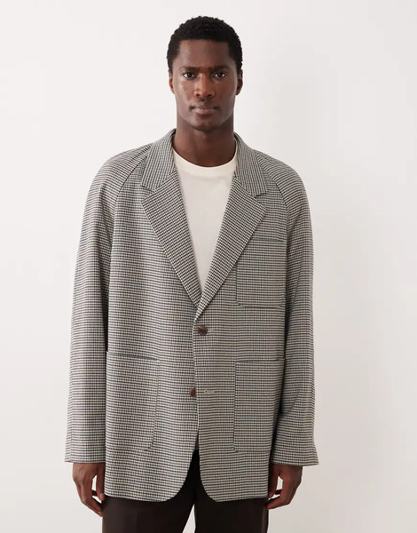  Asos Deisgn Slouchy Raglan Blazer In Stone Puppytooth Neutral 