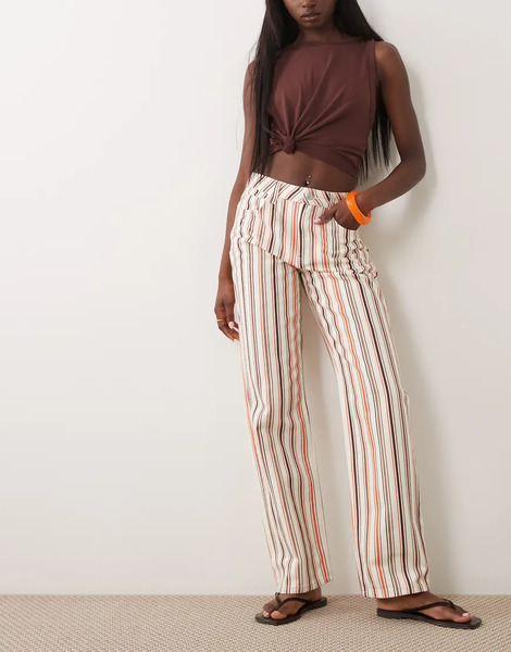  Asos Deisgn Straight Jean In Natural Stripe   Stone Neutral 