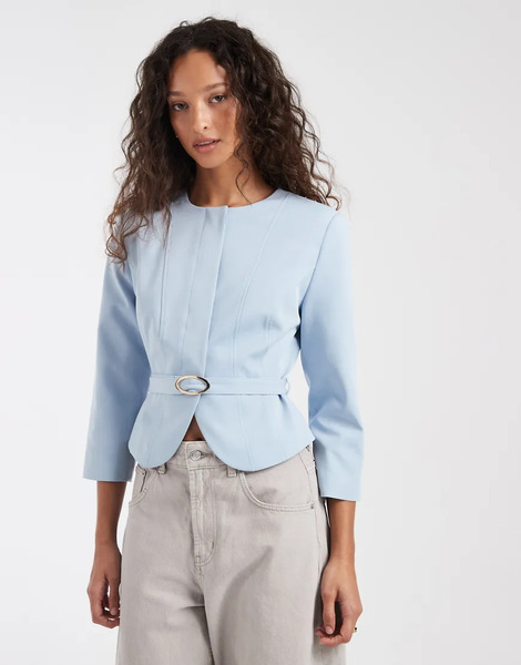  Asos Dessign Neat Fit Rounded Shoulder Blazer Blue 