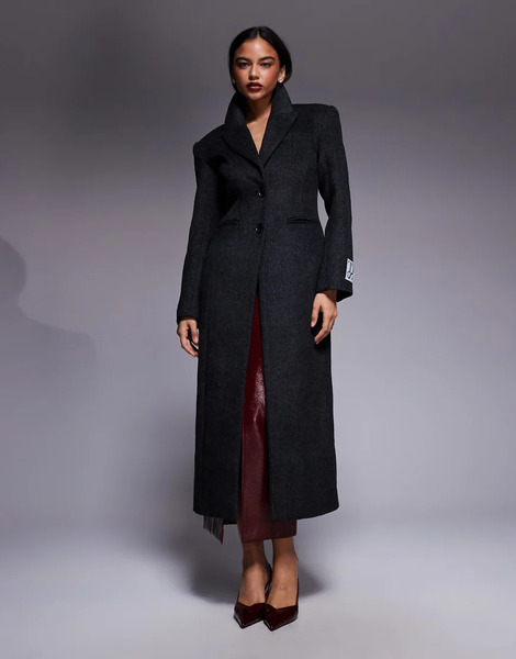  Asos X The Sourced Collection Snatched Waist Coat In Charcoal Grey 