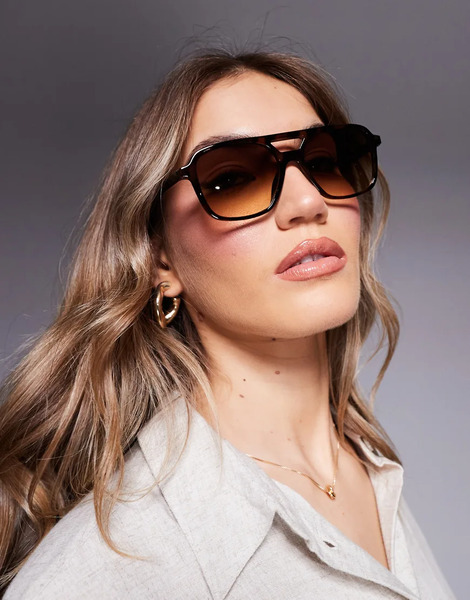  Asos Design Aviator Sunglasses In Tort Frame Brown 