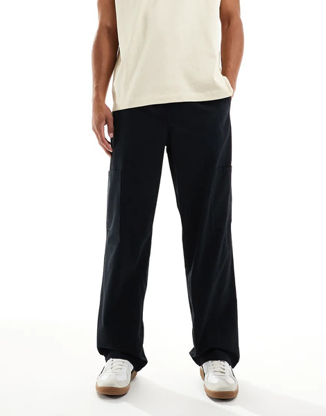  Asos Design Baggy Pull On Cargo Trousers In Black 