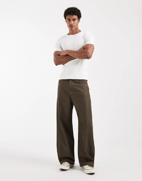  Asos Design Barrel Jeans In Raw Khaki Denim Green 