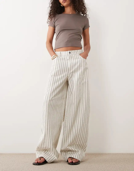 Asos Design Barrel Trousers In Chocolate And Cream Stripe Multi 