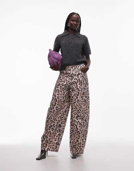  Asos Design Barrel Trousers In Leopard Print Multi 