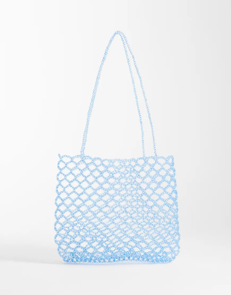  Asos Design Beaded Tote Bag In Light Blue 