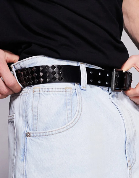  Asos Design Belt With Diamond Pyramid Studs In Black 