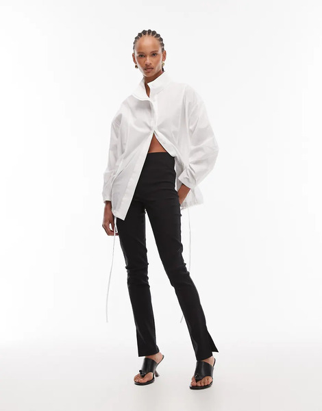  Asos Design Bengaline Puddle Legging With Side Split In Black 