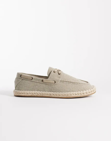  Asos Design Boat Shoe Espadrilles In Khaki Canvas Green 