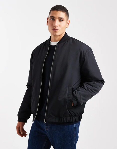  Asos Design Bomber Jacket In Black 