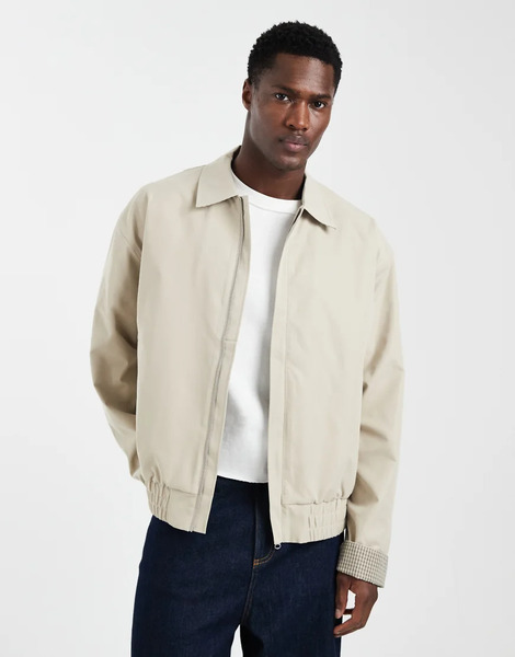 Asos Design Bomber Jacket In Stone Neutral 
