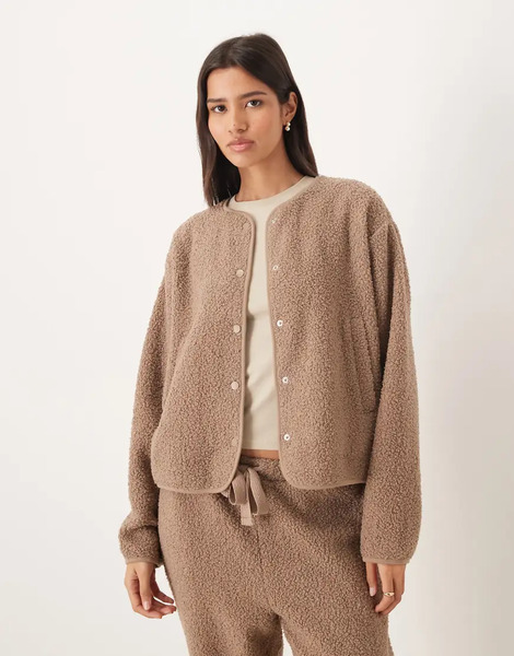  Asos Design Borg Lounge Jacket In Mink Brown 