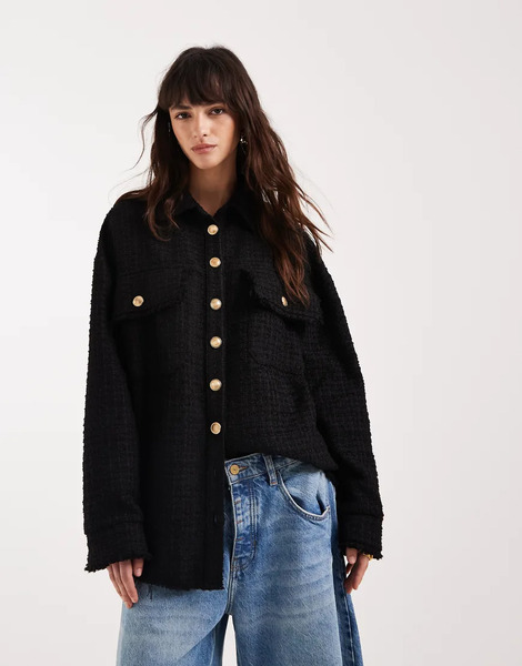  Asos Design Boucle Oversized Shacket In Black 