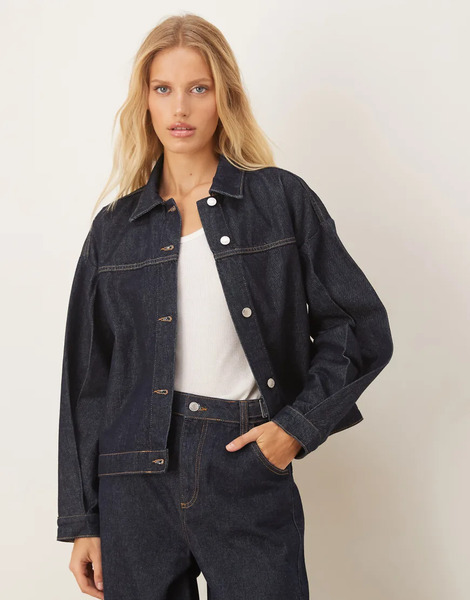  Asos Design Boxy Denim Jacket With Back Pleat In Indigo Blue 