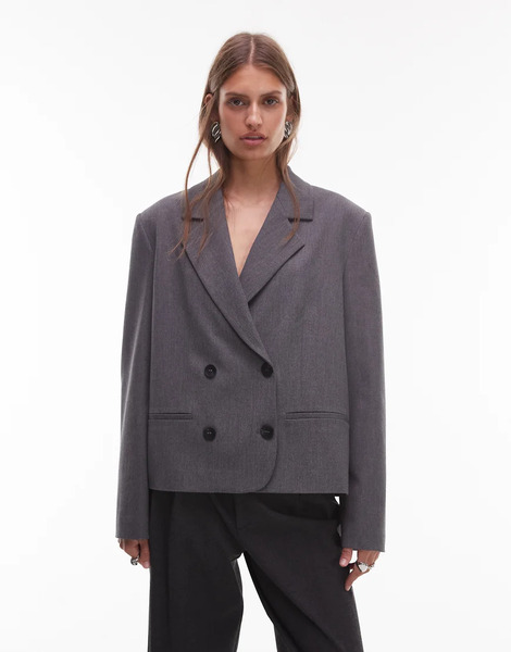  Asos Design Boxy Fit Blazer In Grey Melange 