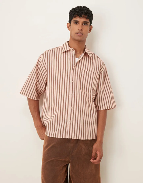  Asos Design Boxy Oversized Stripe Shirt In Pink 