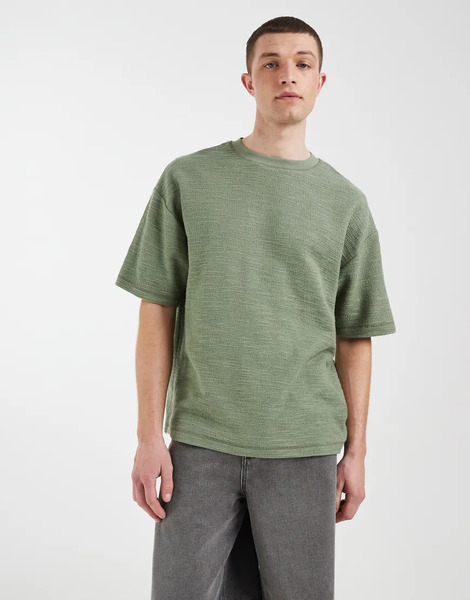  Asos Design Boxy Oversized T Shirt In Mid Green Texture 