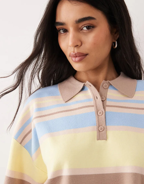  Asos Design Boxy Striped Polo In Pastel Multi 