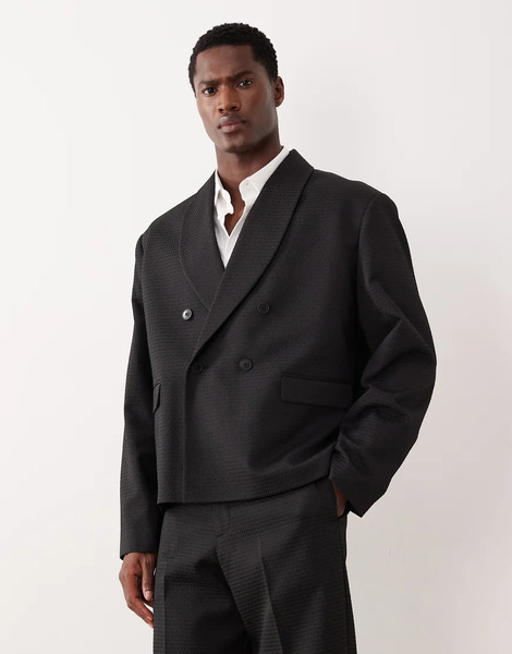  Asos Design Boxy Suit Jacket In Black Jacquard 