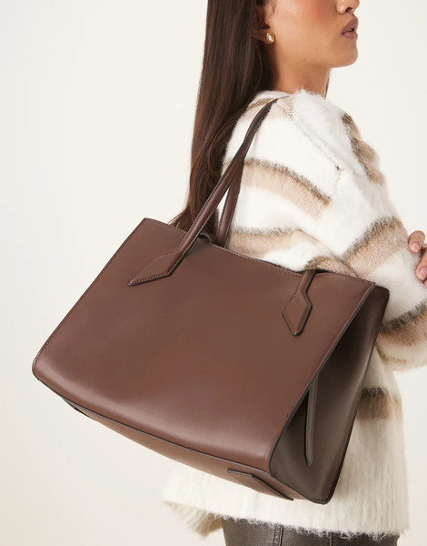  Asos Design Boxy Tote Bag In Chocolate Brown 