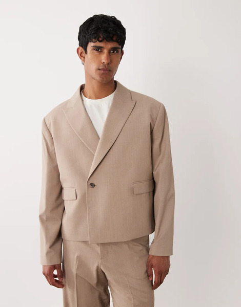  Asos Design Boxy Wrap Suit Jacket In Camel Neutral 