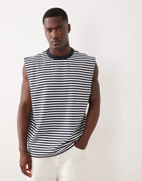  Asos Design Breathemax Oversized Tank In Navy Stripe Multi 