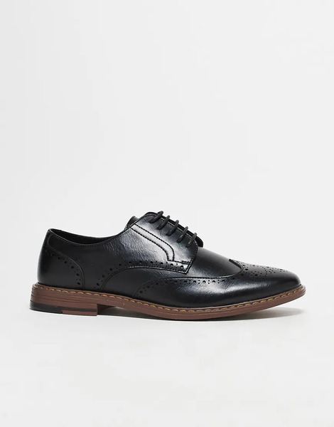  Asos Design Brogue Shoes In Black Faux Leather 