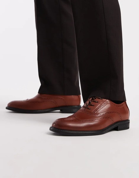  Asos Design Brogue Shoes In Tan Brown 