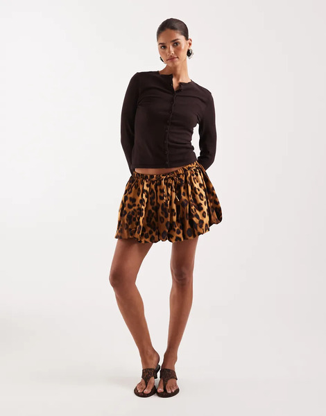  Asos Design Bubble Hem Mini Skirt In Leopard Print Multi 