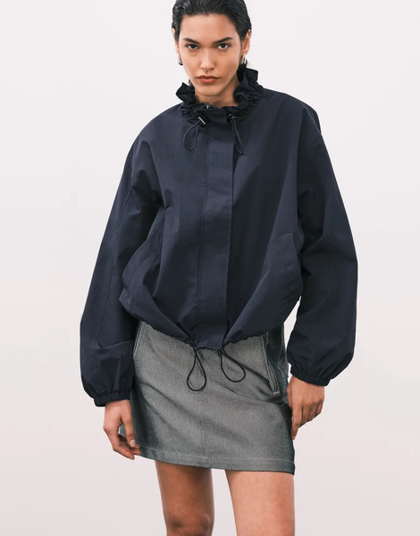  Asos Design Bubble Hem Nylon Track Jacket In Navy 