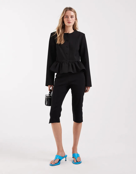  Asos Design Button Down Peplum Blazer In Black 