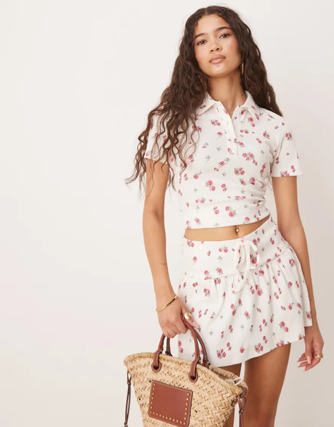  Asos Design Button Polo Tee Co Ord In Ditsy Floral Multi 