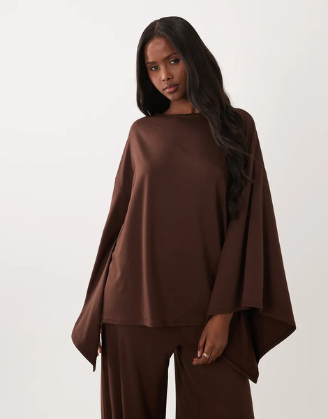  Asos Design Cape Style Top Co Ord In Brown 