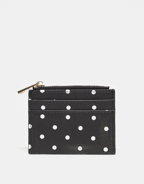  Asos Design Card Holder In Mono Polka Dot Multi 