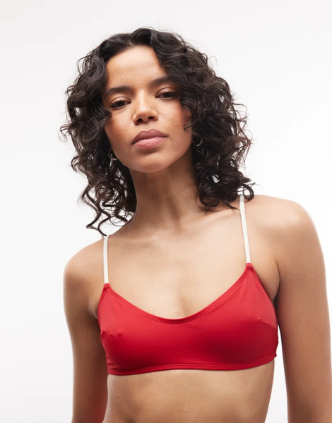  Asos Design Cecelie Contrast Scoop Bikini Top In Red And White 