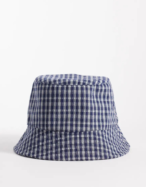  Asos Design Check Bucket Hat In Navy 