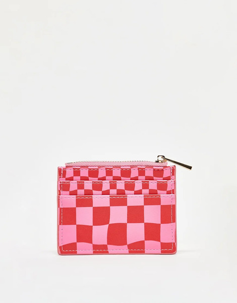  Asos Design Checkerboard Cardholder In Pink And Red 