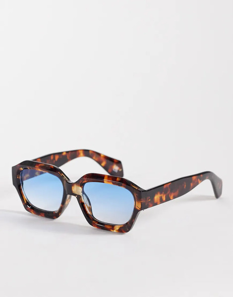  Asos Design Chunky Square Sunglasses With Blue Lens Brown 