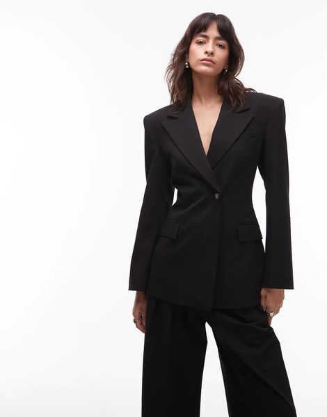  Asos Design Cinch High Break Point Blazer In Black 