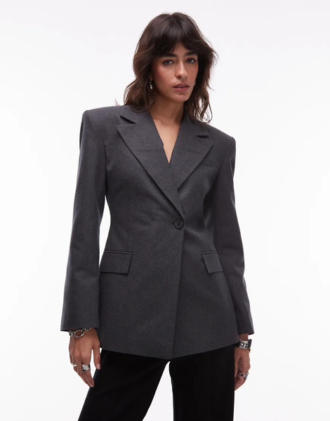  Asos Design Cinch High Break Point Blazer In Grey Check Multi 