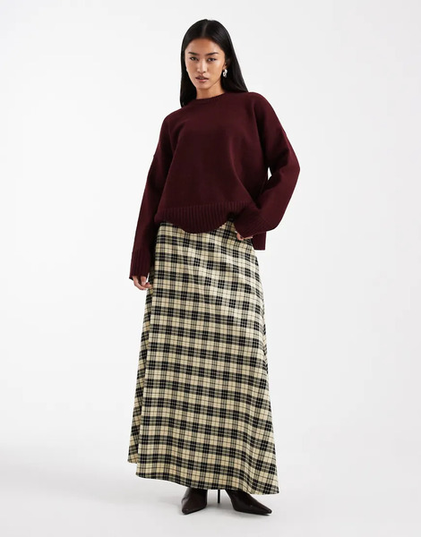  Asos Design Circle Maxi Skirt In Brushed Check Multi 
