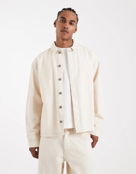  Asos Design Circular Design Collection Co Ord Heavyweight Denim Shirt In Ecru White 