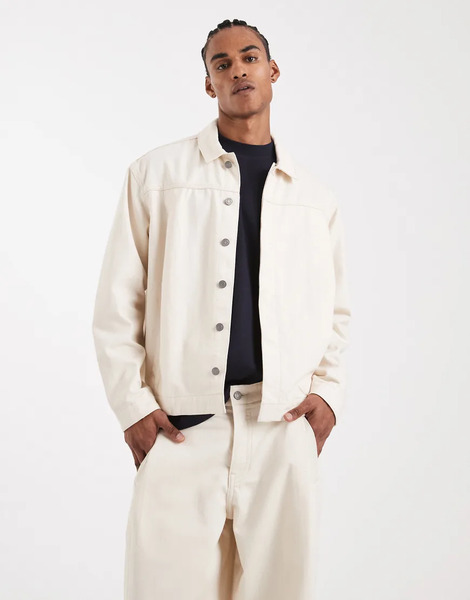  Asos Design Circular Design Collection Co Ord Heavyweight Harrington Denim Jacket In Ecru White 