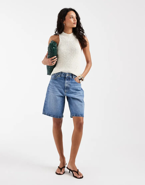 Asos Design Circular Design Collection Denim Bermuda Short In Mid Blue 