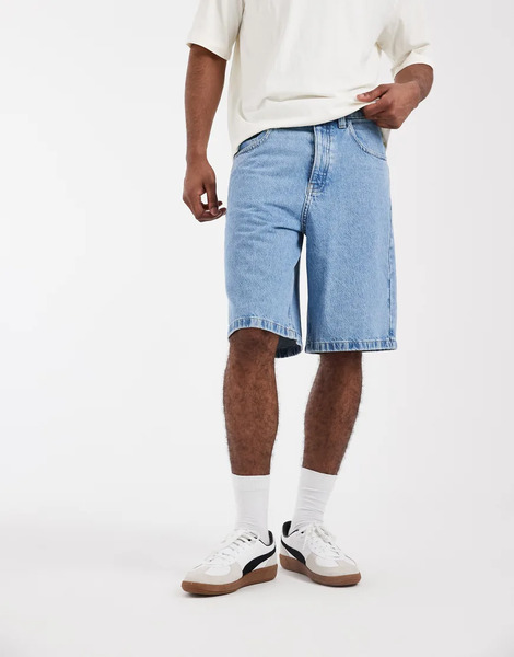  Asos Design Circular Design Collection Denim Jorts In Light Wash Blue 