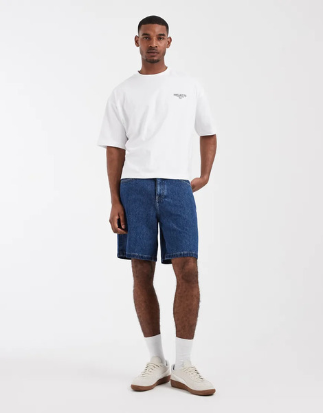  Asos Design Circular Design Collection Denim Jorts In Mid Wash Blue 