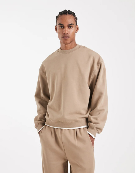  Asos Design Circular Design Collection Heavyweight Crew Neck Sweat In Stone Neutral 